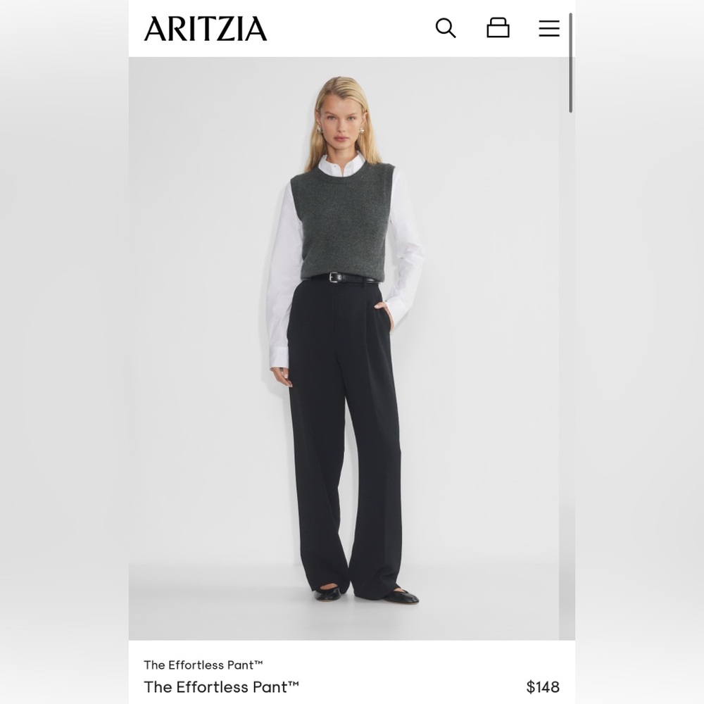 Aritzia Effortless Pants High Rise Wide Leg, Black, Regular Length sz 2